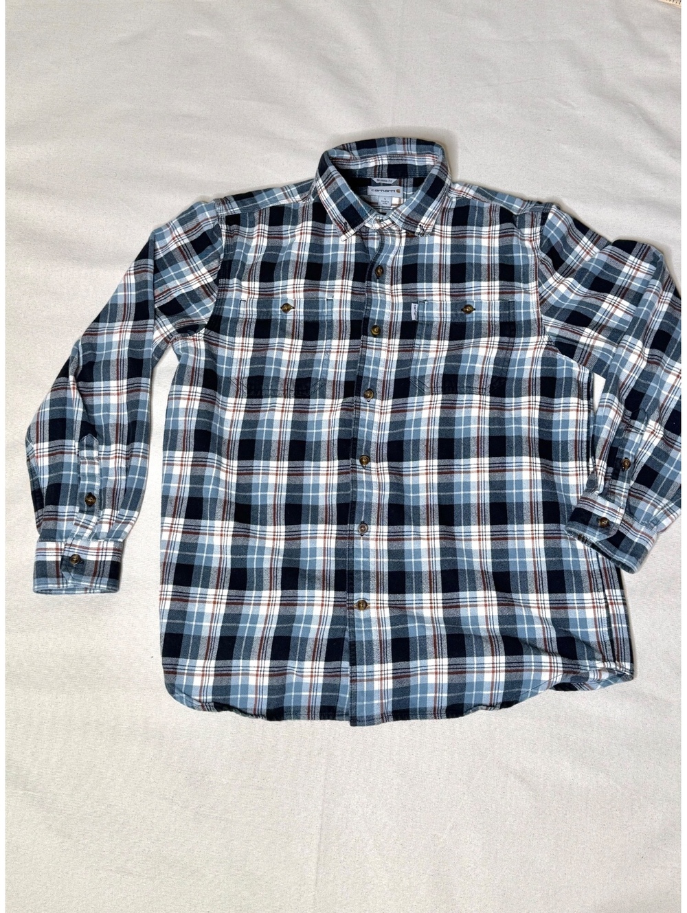Carhartt Menโs L Plaid Flannel Shirt Blue Relaxed Fit 101747 Fall 2015